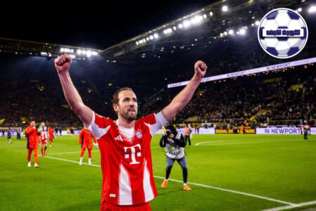 هاري كين يحتفل بهدفه مع بايرن ميونخ في مباراة الكلاسيكو ضد بوروسيا دورتموند
